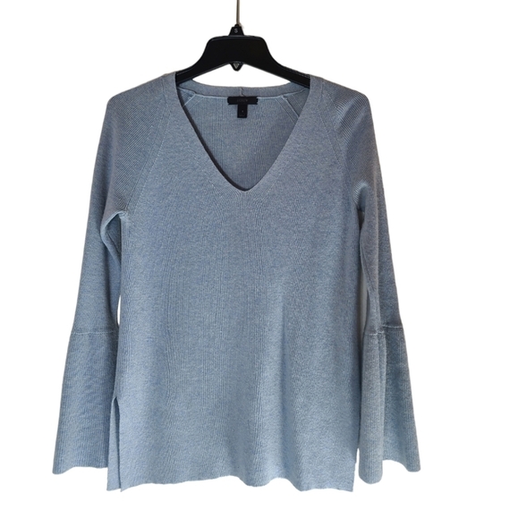 J.Crew Wool V-Neck Bell Sleeve Sweater Small Baby Blue Soft Knit Preowned - Picture 6 of 9